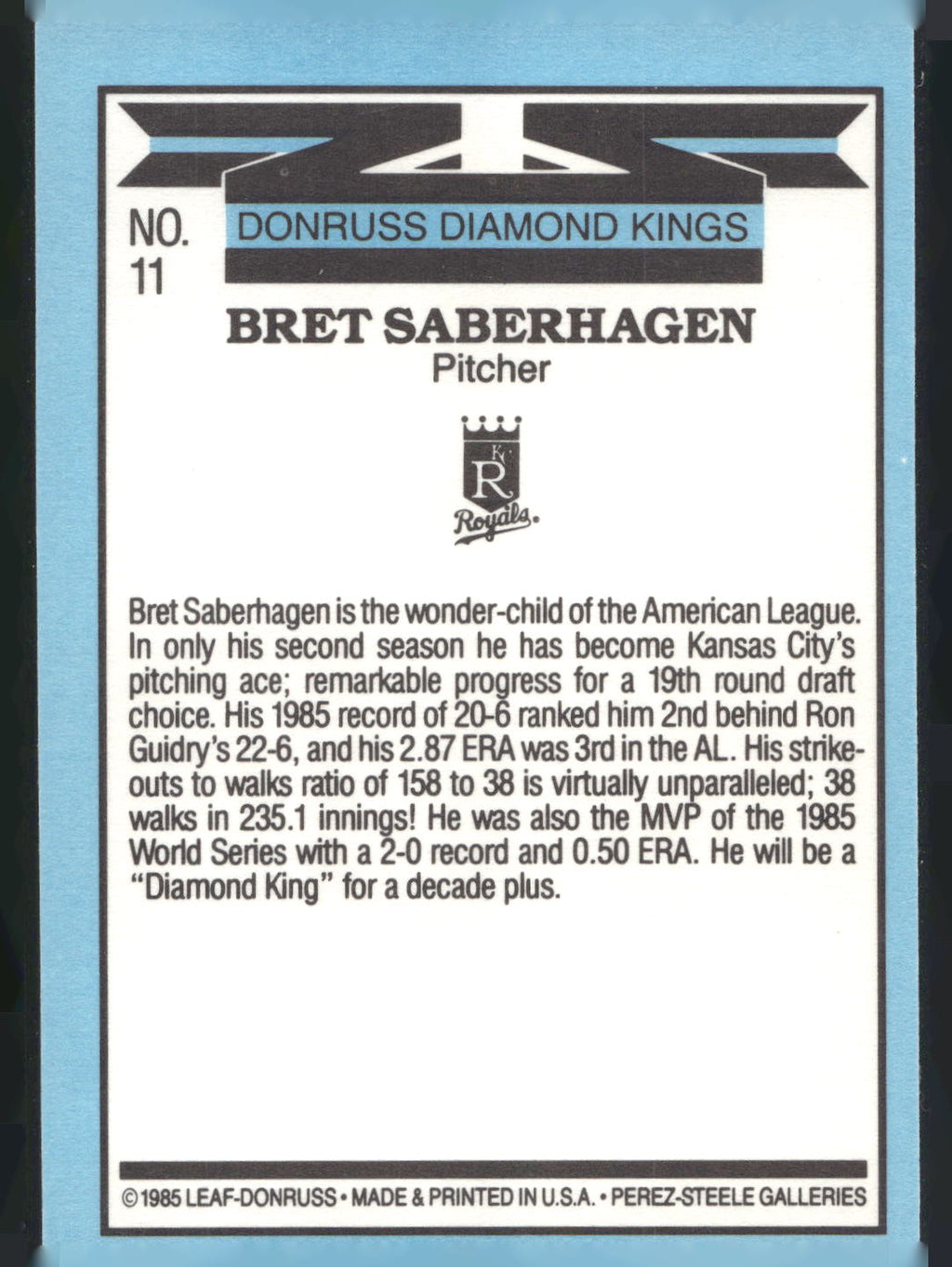 1986 Leaf #11 Bret Saberhagen