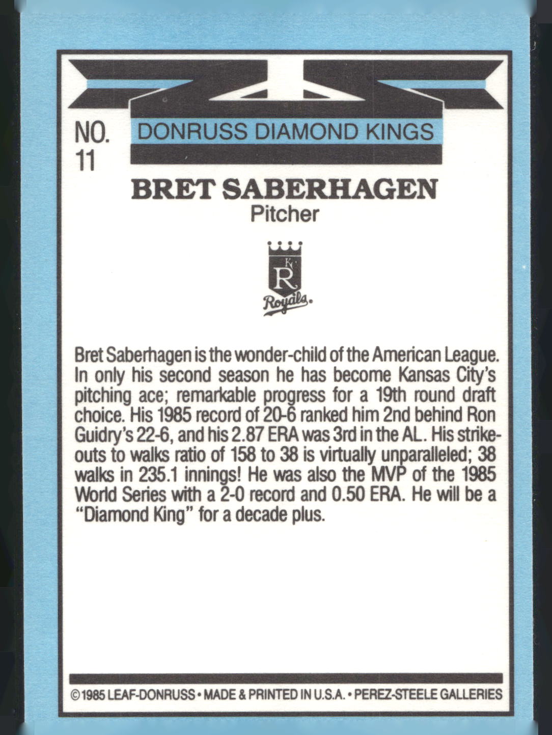 1986 Leaf #11 Bret Saberhagen