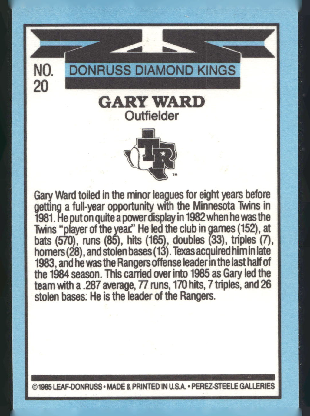 1986 Leaf #20 Gary Ward