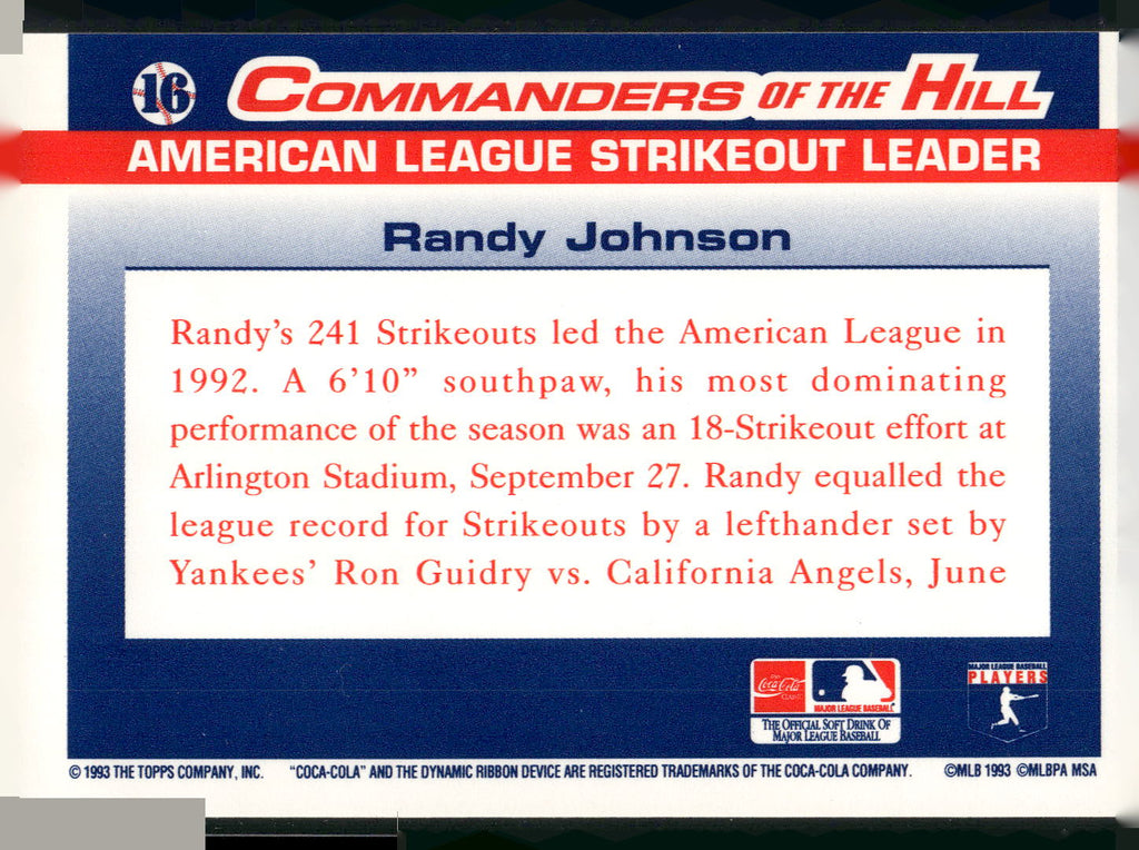 1993 Topps/Coca-Cola Commanders of the Hill #16 Randy Johnson