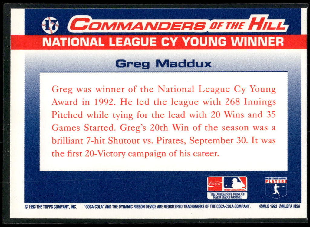 1993 Topps/Coca-Cola Commanders of the Hill #17 Greg Maddux