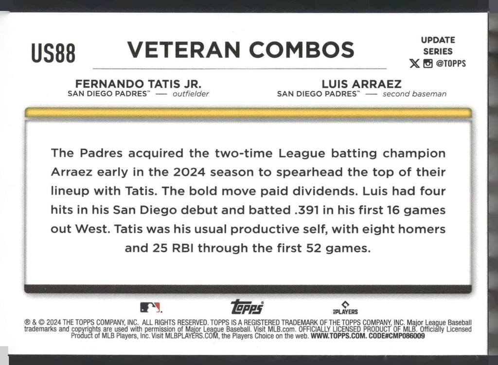 2024 Topps Update #US88 (Fernando Tatis Jr. / Luis Arraez) Rainbow Foil