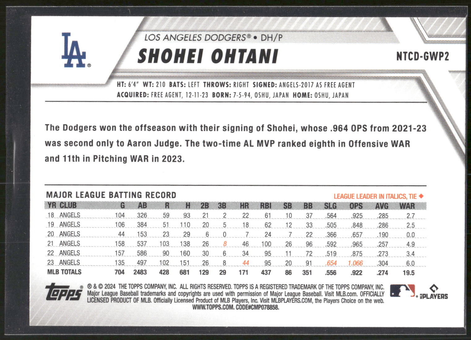 2024 Topps Trading Card Day #NTCD-GWP2 Shohei Ohtani Gift with Purchase