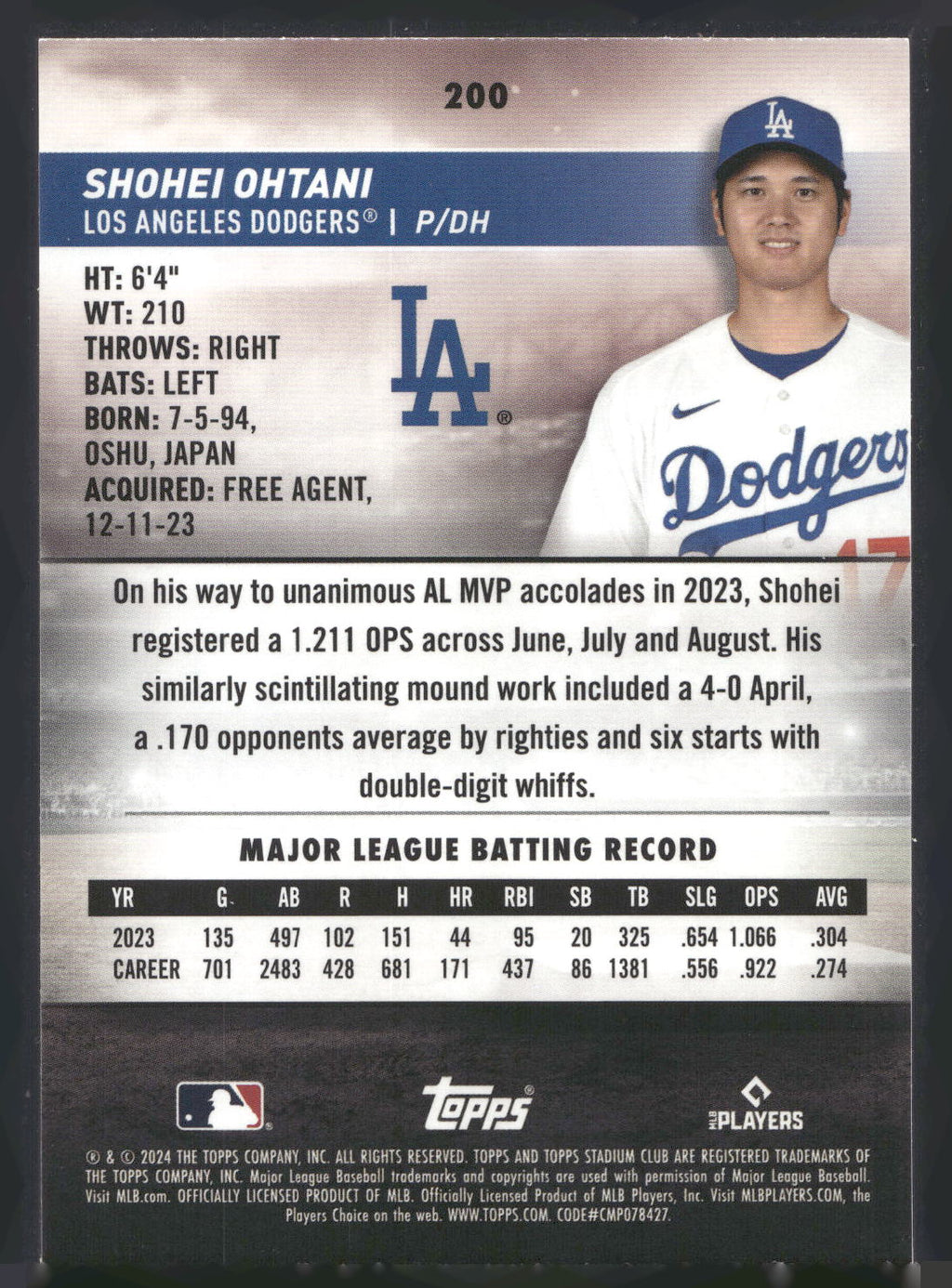 2024 Stadium Club #200 Shohei Ohtani