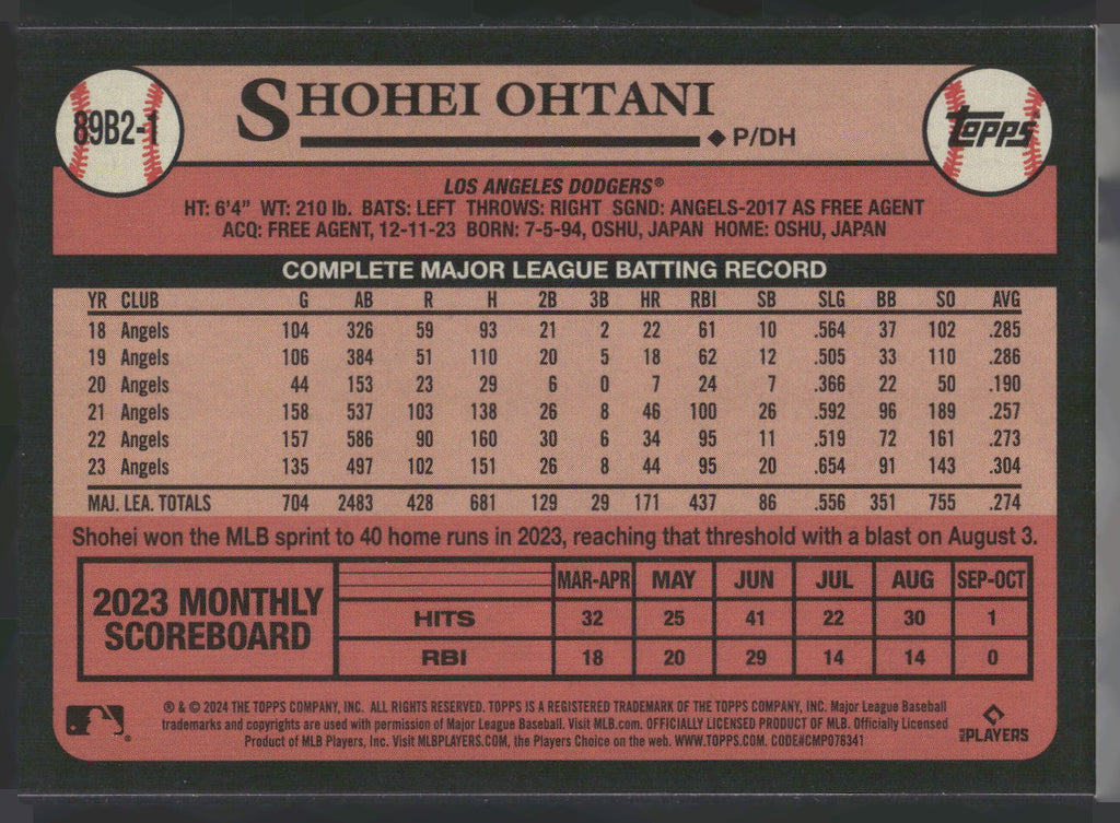 2024 Topps #89B2-1 Shohei Ohtani 1989 Topps Baseball 35th Anniversary