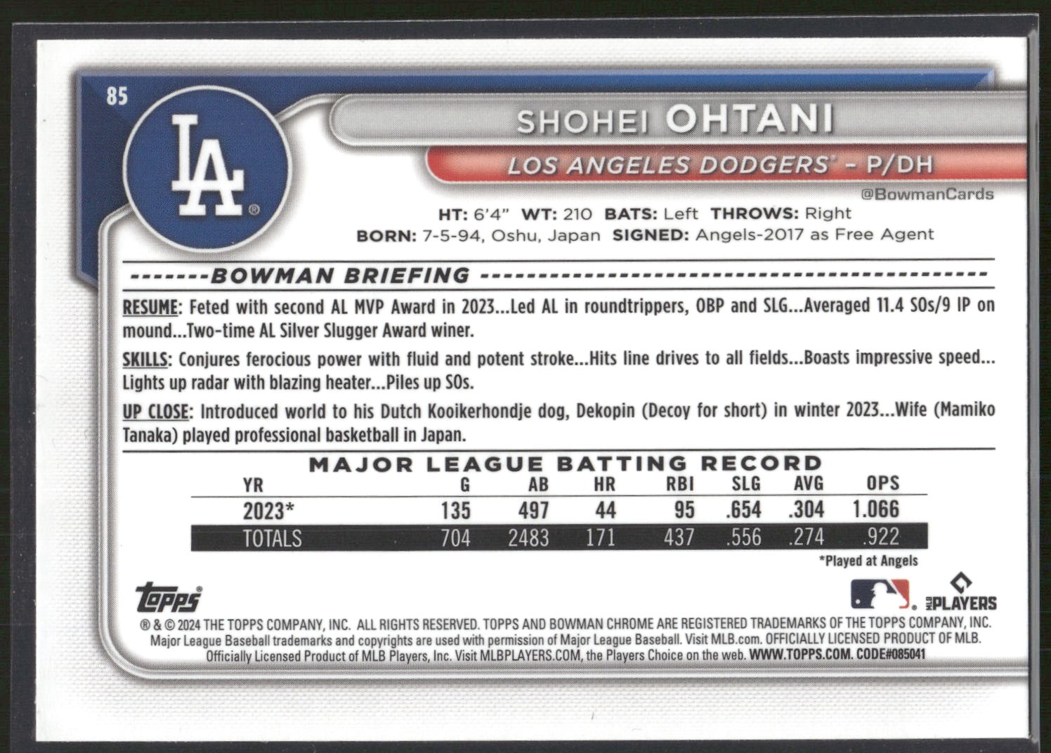 2024 Bowman Chrome #85 Shohei Ohtani