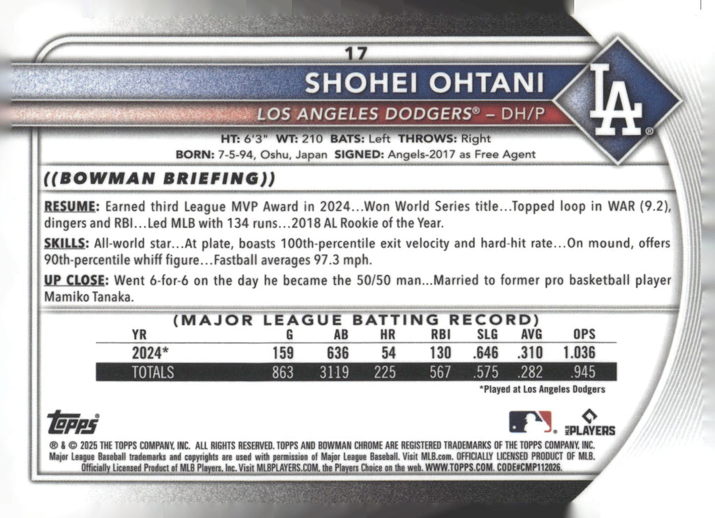 2025 Bowman Chrome #17 Shohei Ohtani