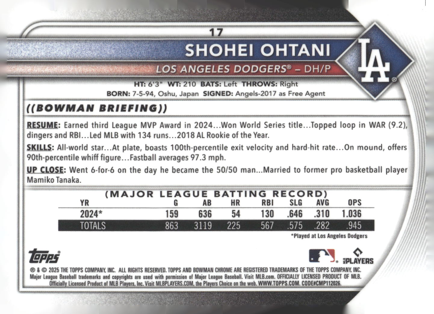 2025 Bowman Chrome #17 Shohei Ohtani