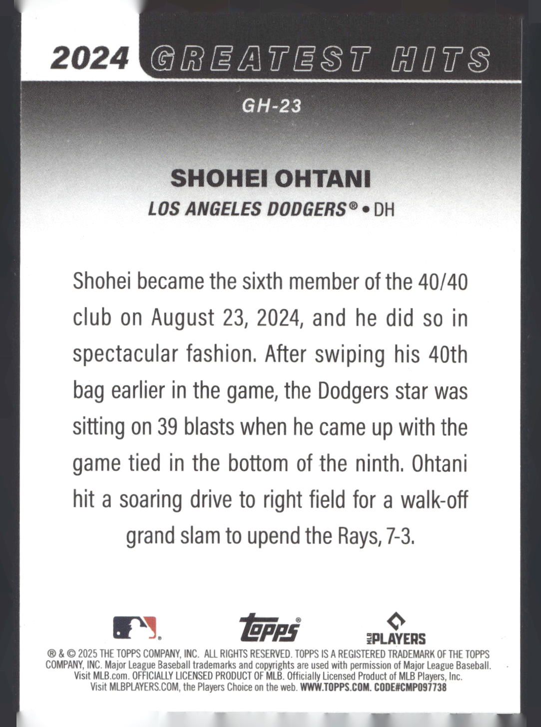 2025 Topps #GH-23 Shohei Ohtani 2024 Greatest Hits