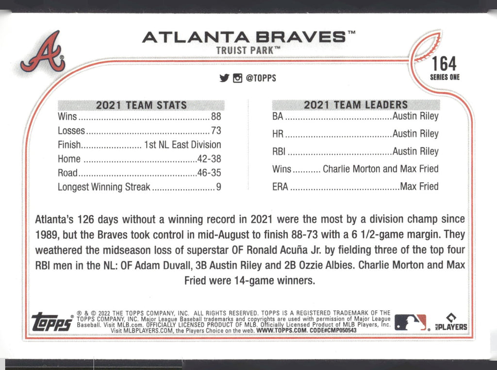 2022 Topps #164 Atlanta Braves