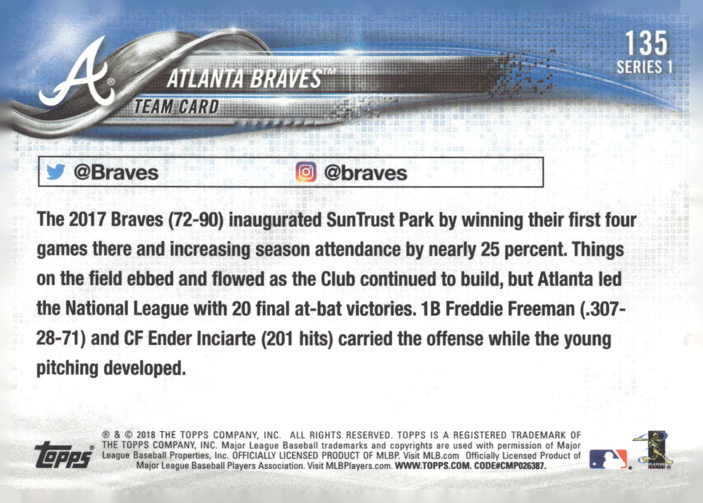 2018 Topps #135 Atlanta Braves