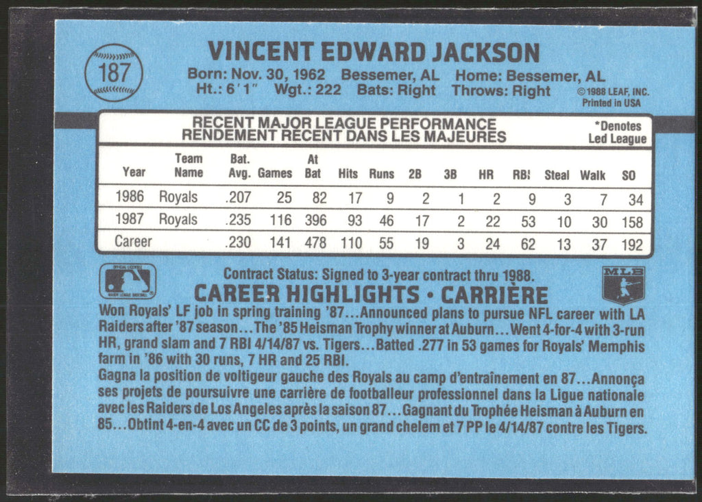 1988 Leaf #187 Bo Jackson