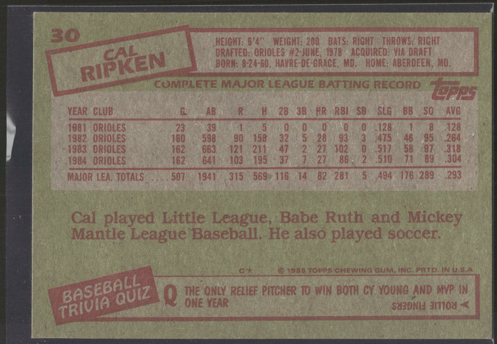 1985 Topps #30 Cal Ripken