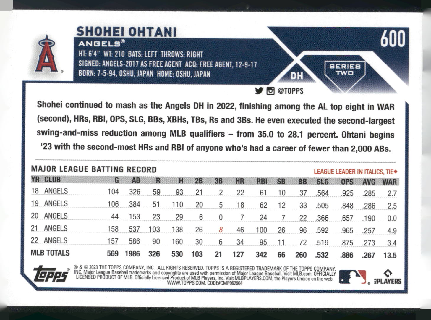 2023 Topps #600 Shohei Ohtani