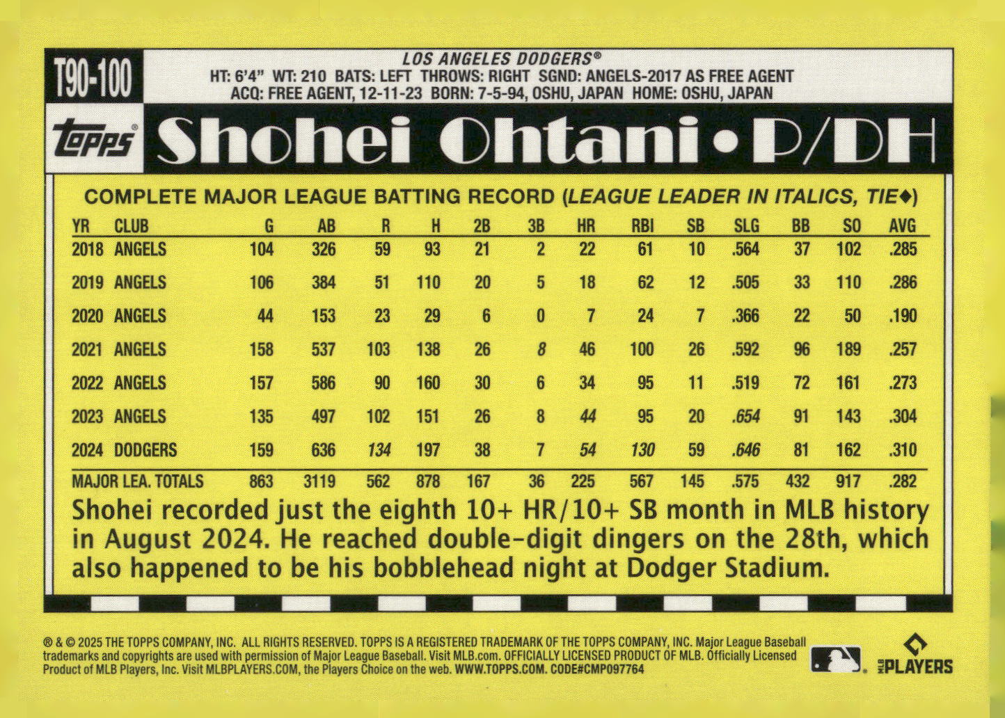 2025 Topps #T90-100 Shohei Ohtani 1990 Topps Baseball 35th Anniversary