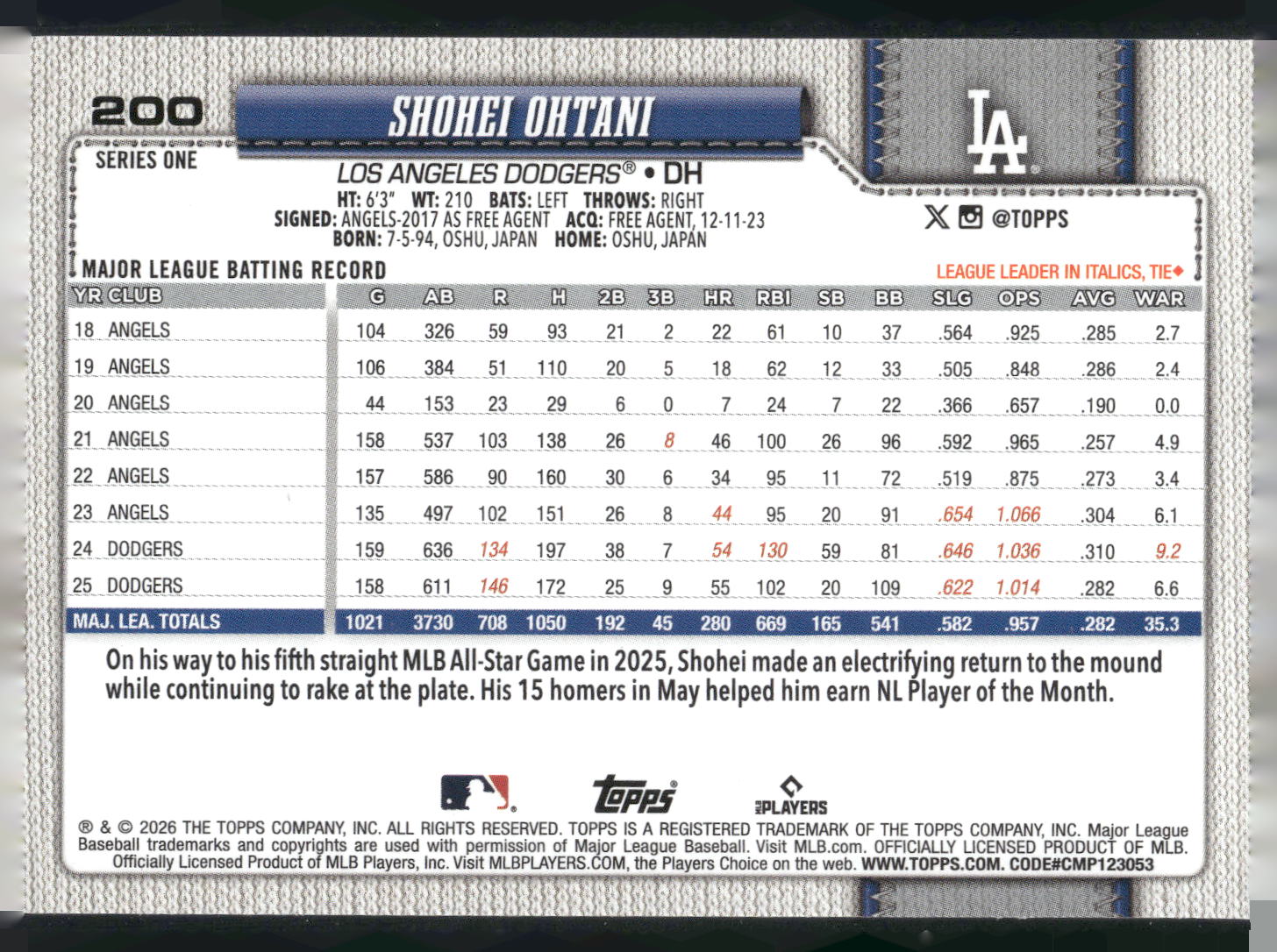 2026 Topps #200 Shohei Ohtani