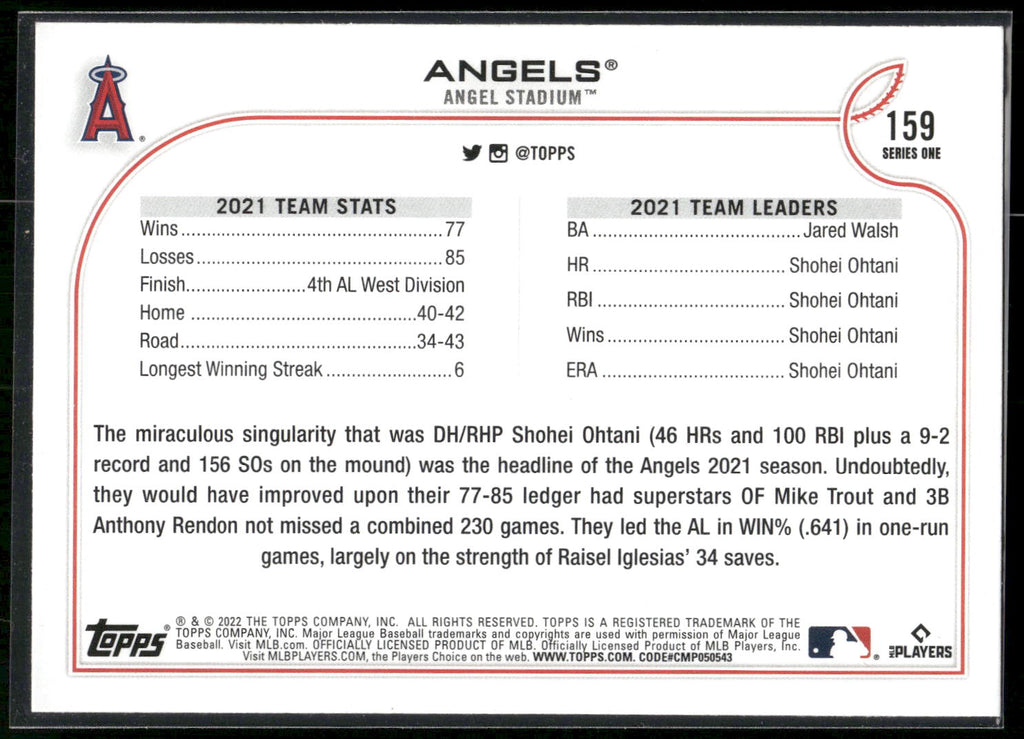 2022 Topps #159 Los Angeles Angels