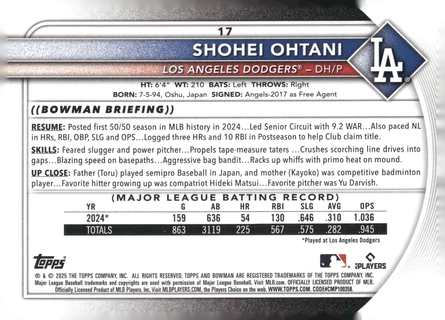 2025 Bowman #17 Shohei Ohtani