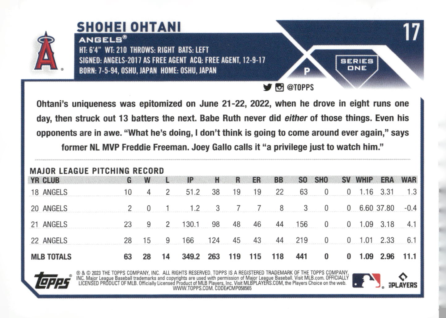 2023 Topps #17 Shohei Ohtani