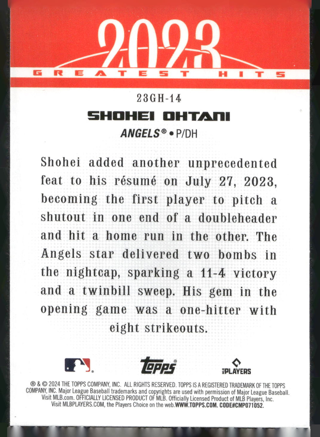 2024 Topps #23GH-14 Shohei Ohtani 2023 Greatest Hits
