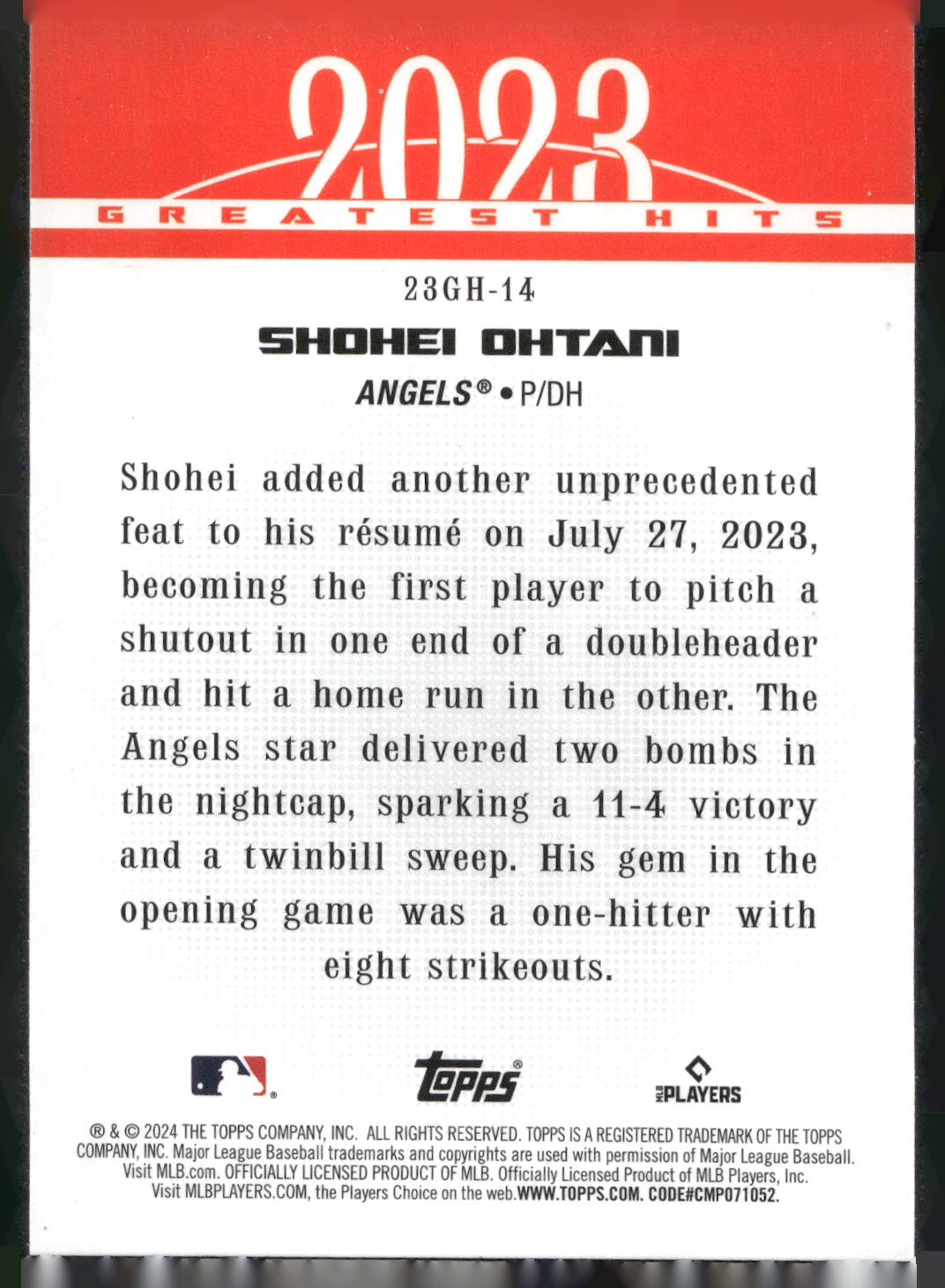2024 Topps #23GH-14 Shohei Ohtani 2023 Greatest Hits