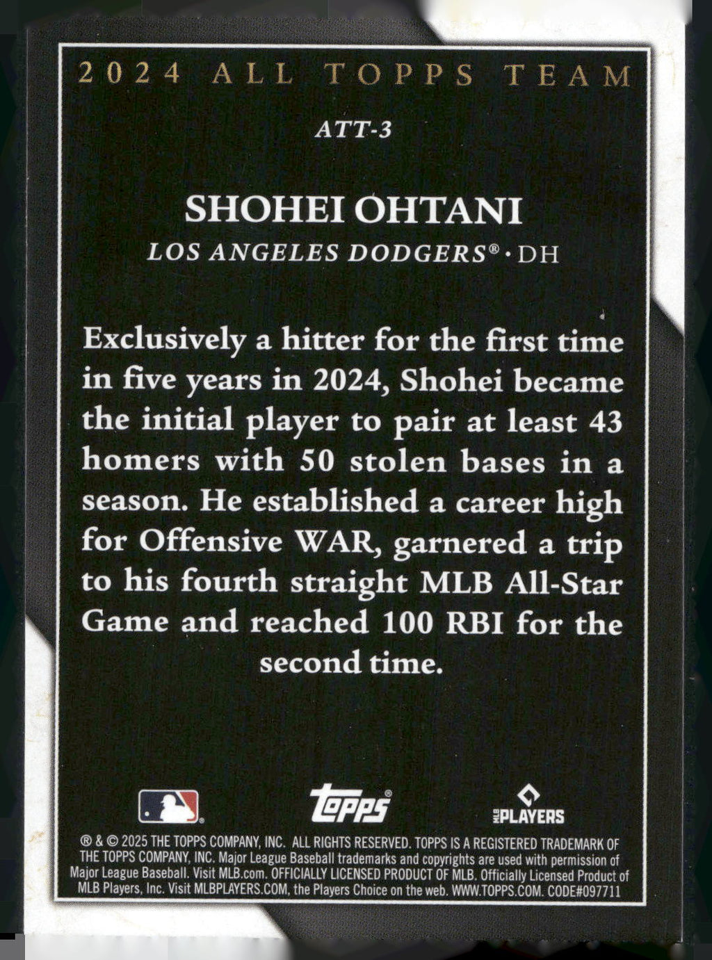2025 Topps #ATT-3 Shohei Ohtani 2024 All Topps Team