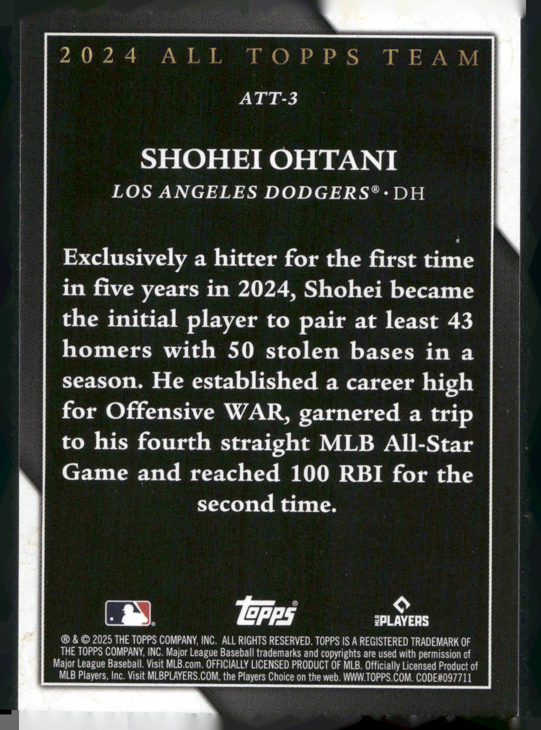 2025 Topps #ATT-3 Shohei Ohtani 2024 All Topps Team