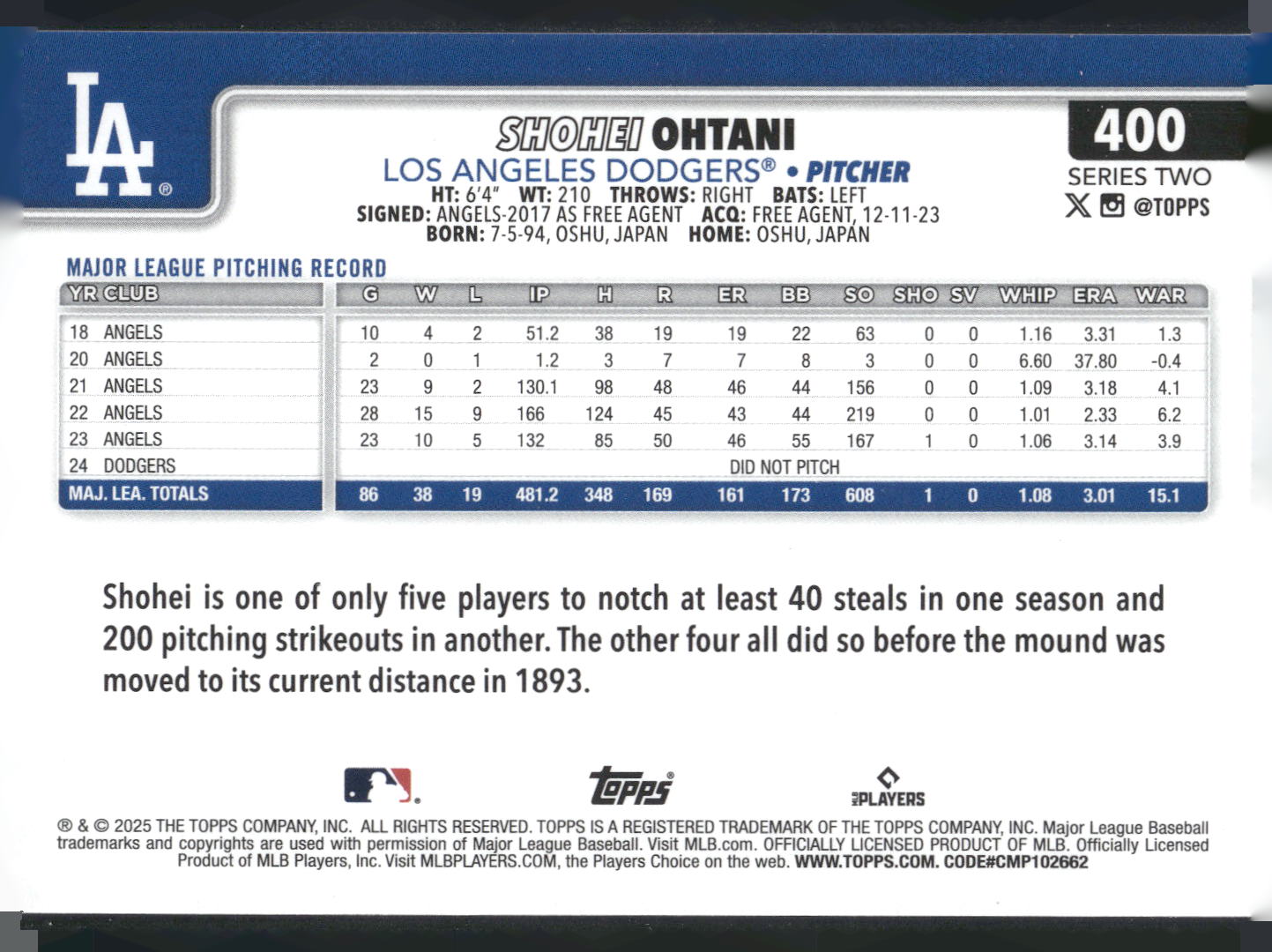 2025 Topps #400 Shohei Ohtani