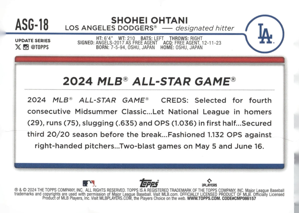 2024 Topps Update #ASG-18 Shohei Ohtani 2024 All-Star Game