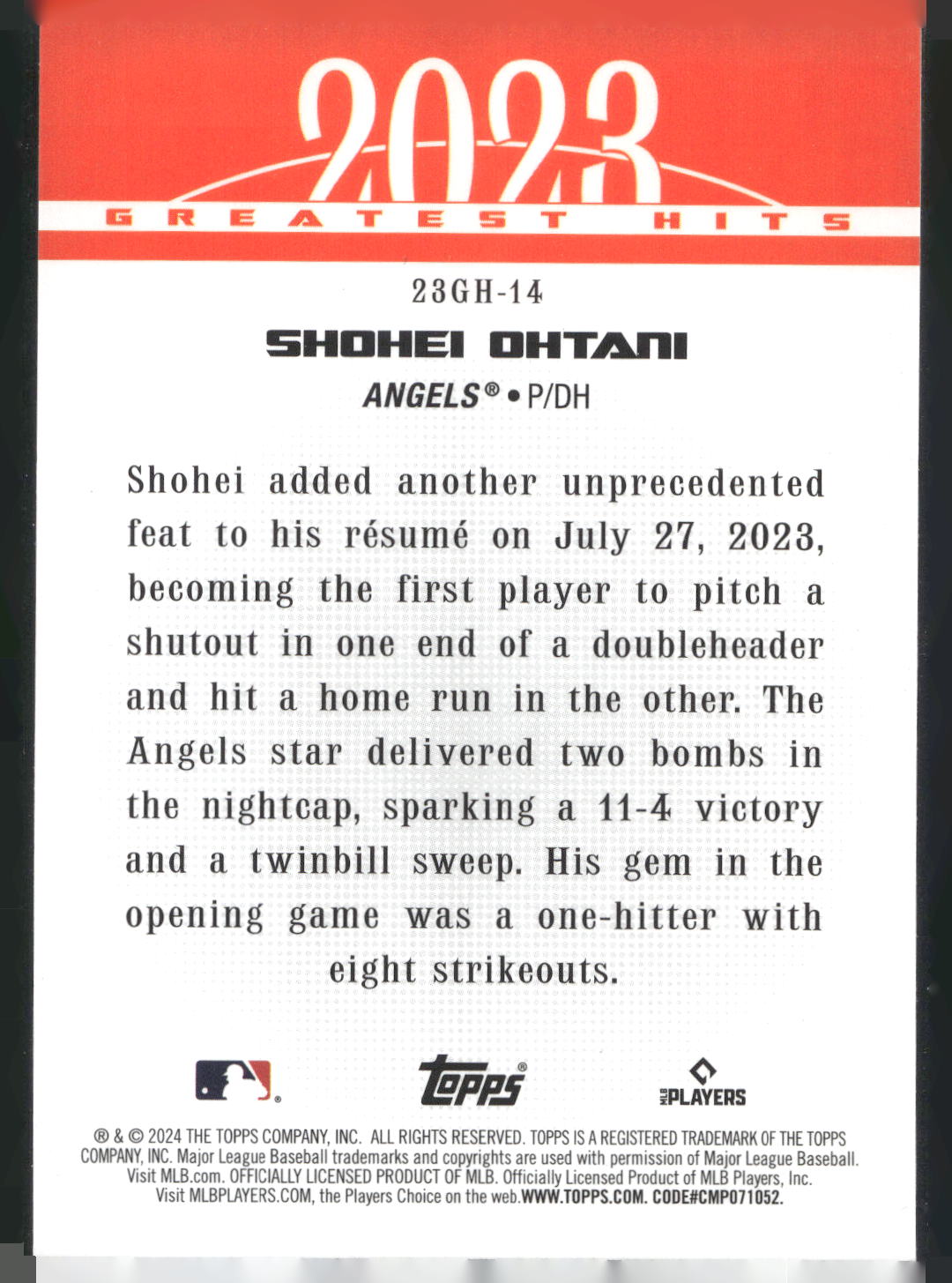 2024 Topps #23GH-14 Shohei Ohtani 2023 Greatest Hits
