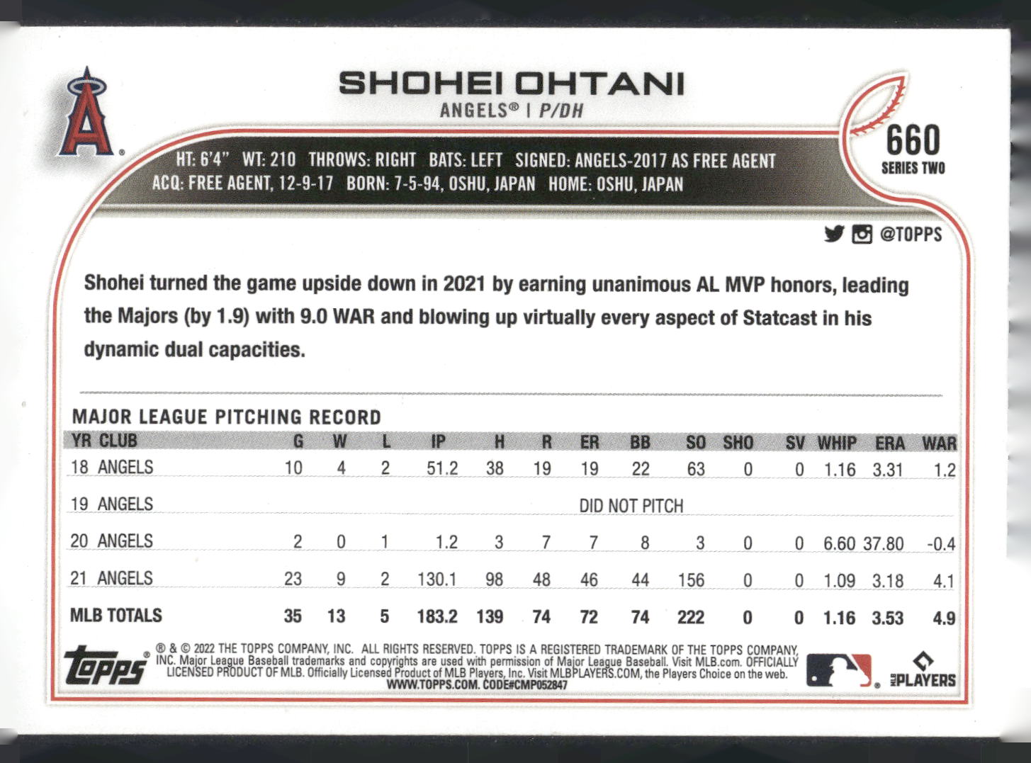 2022 Topps #660 Shohei Ohtani