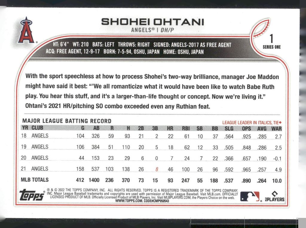 2022 Topps #1 Shohei Ohtani