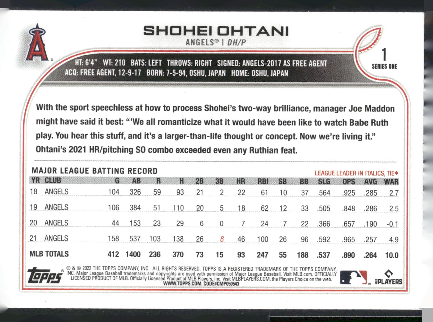 2022 Topps #1 Shohei Ohtani
