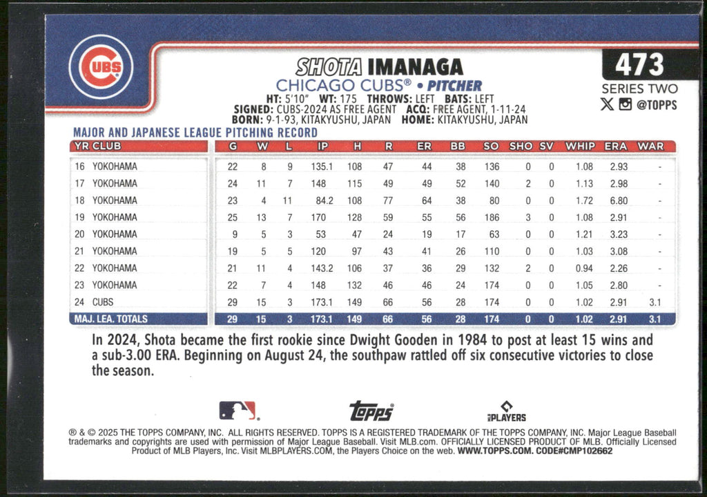 2025 Topps #473 Shota Imanaga Diamante Foil