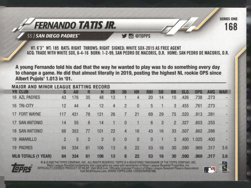 2020 Topps #168 Fernando Tatis Jr.