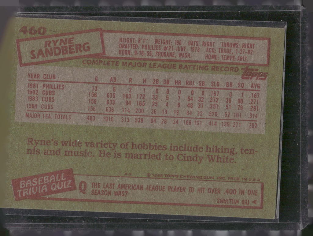 1985 Topps #460 Ryne Sandberg