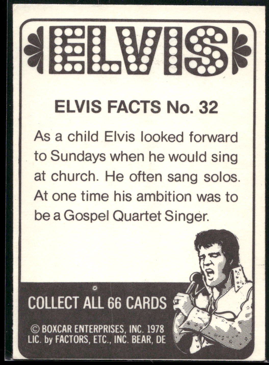 1978 Donruss Elvis Presley #32 As a child Elvis looked forward to Su