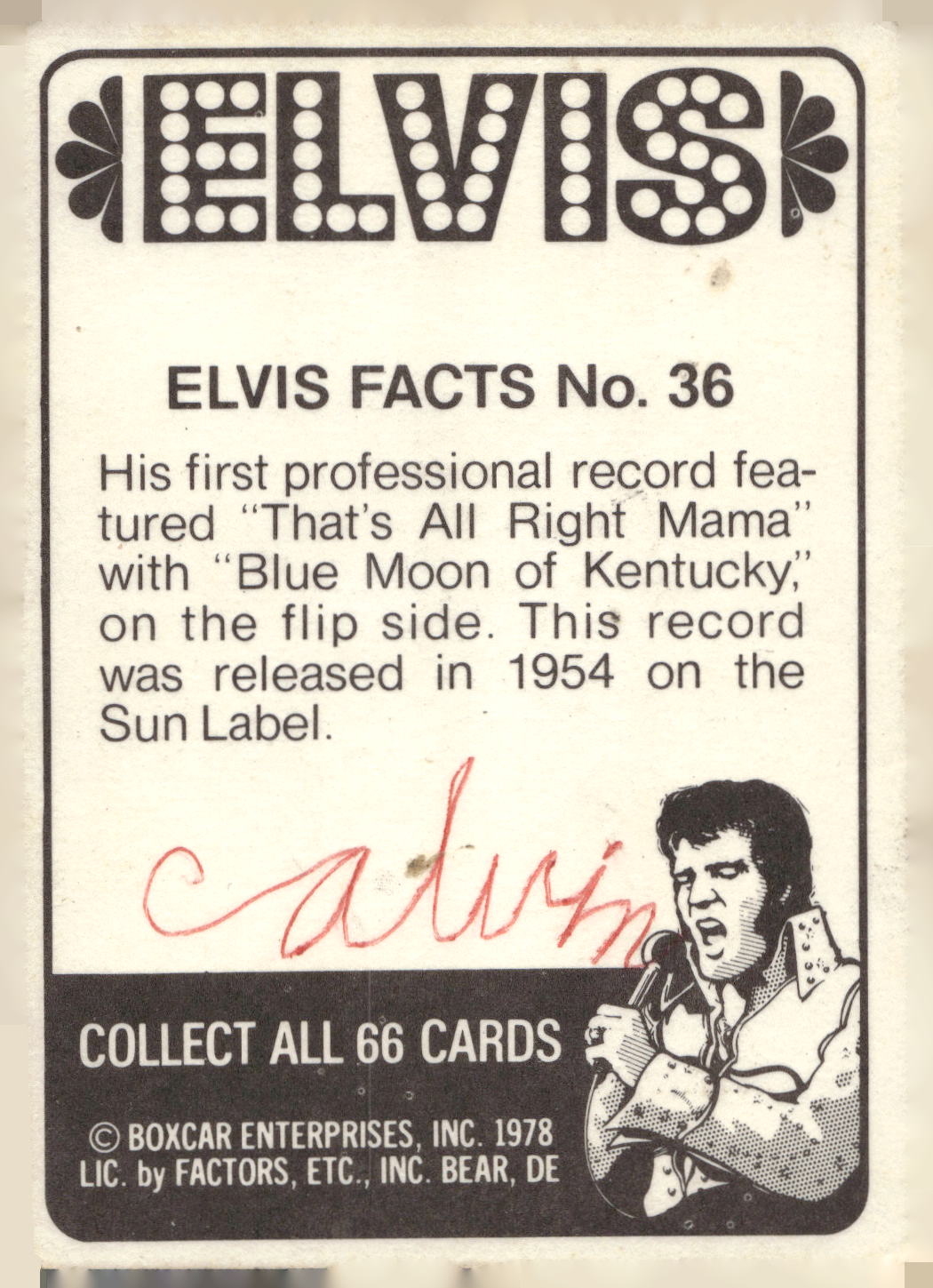 1978 Donruss Elvis Presley #36 His first professional record feature