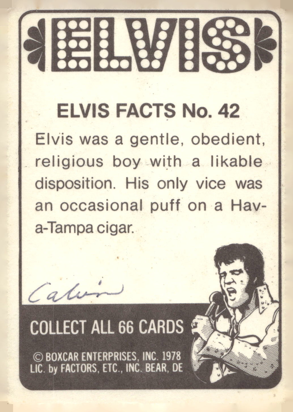 1978 Donruss Elvis Presley #42 Elvis was a gentle, obedient, religio