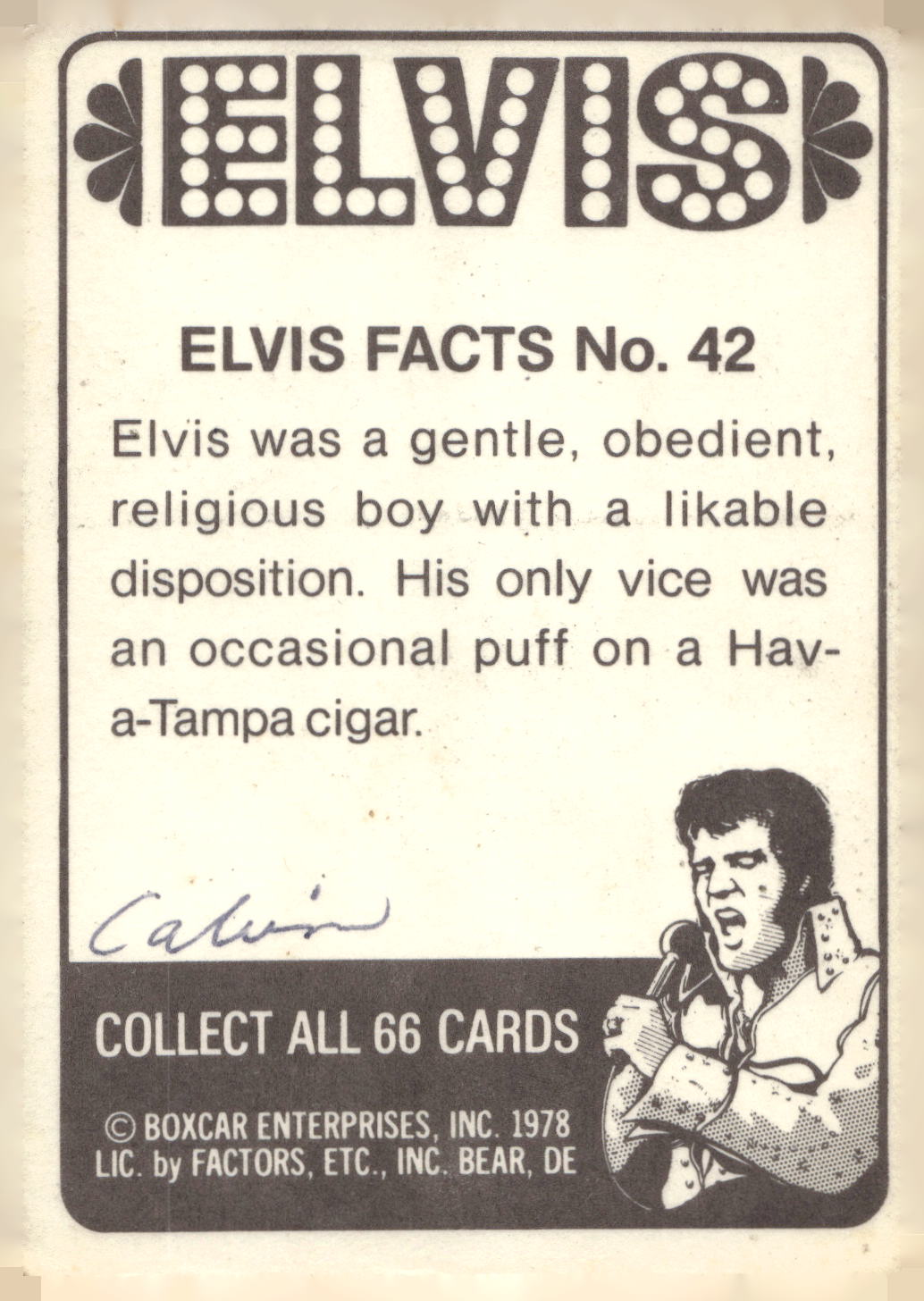 1978 Donruss Elvis Presley #42 Elvis was a gentle, obedient, religio