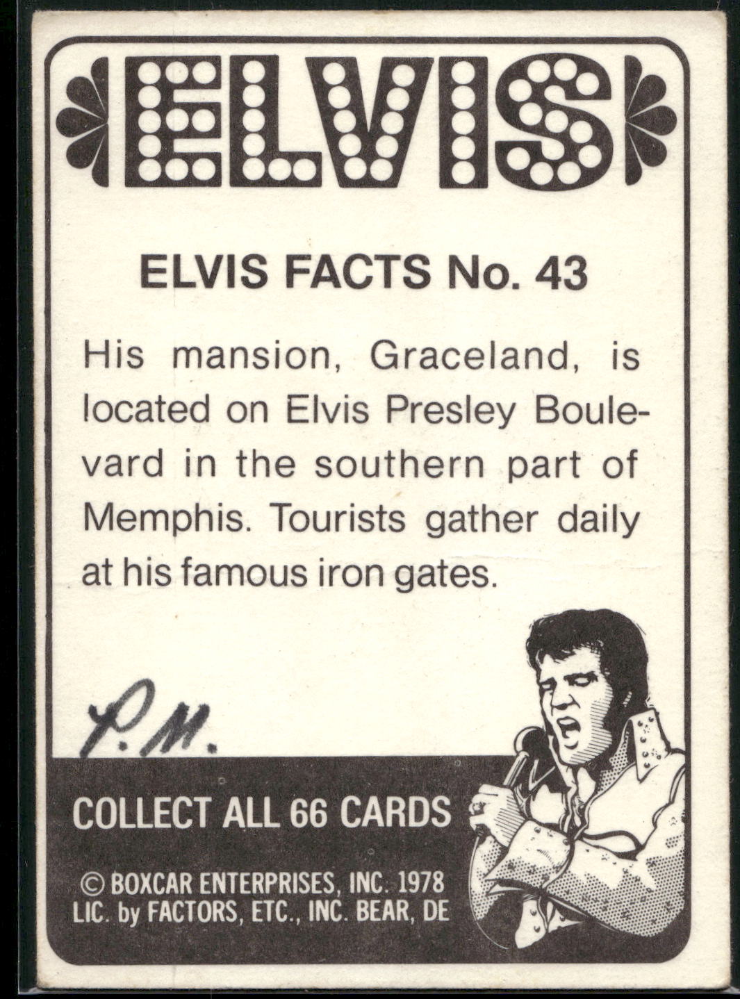 1978 Donruss Elvis Presley #43 His mansion, Graceland, is located on