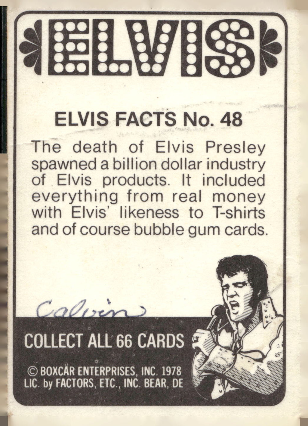 1978 Donruss Elvis Presley #48 The death of Elvis Presley spawned a