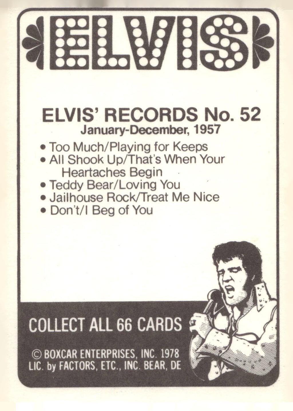 1978 Donruss Elvis Presley #52 January-December,