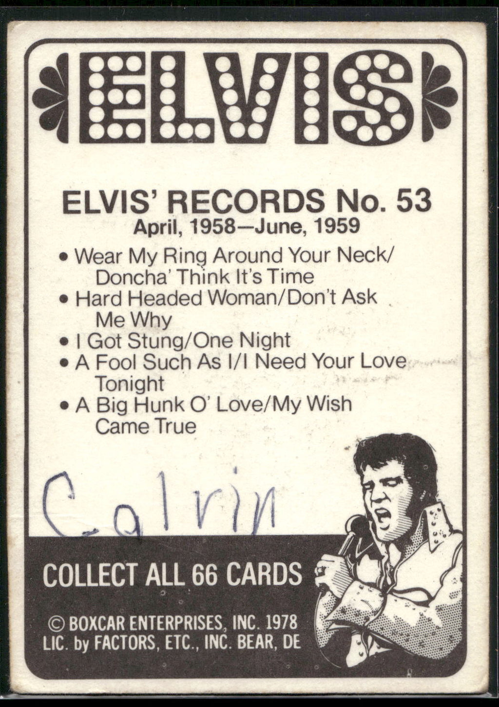 1978 Donruss Elvis Presley #53 April, 1958-June,