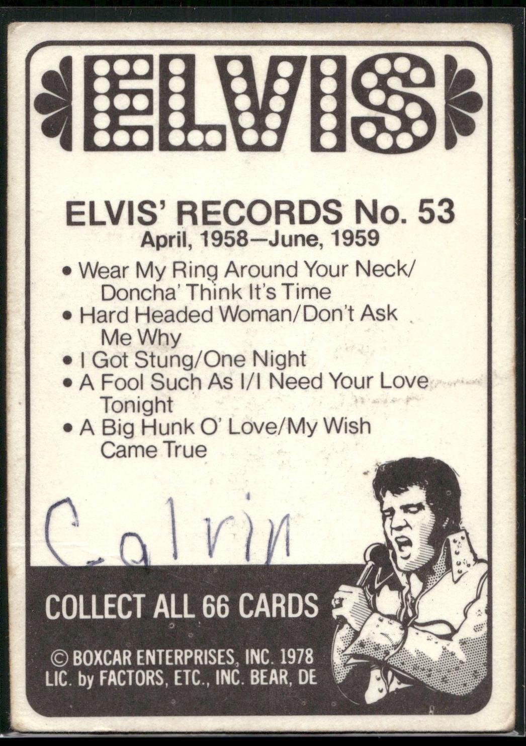 1978 Donruss Elvis Presley #53 April, 1958-June,