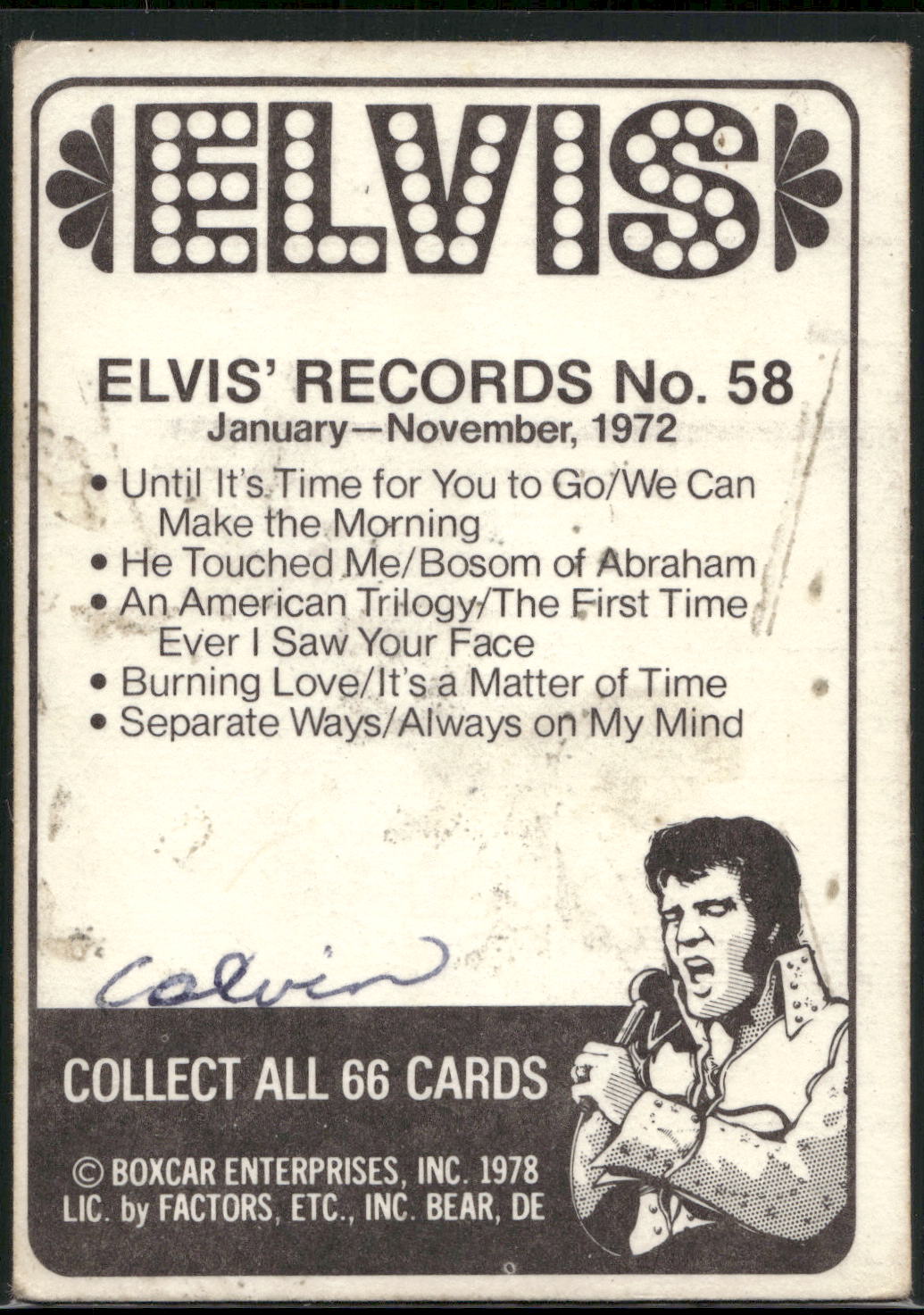 1978 Donruss Elvis Presley #58 January-November,