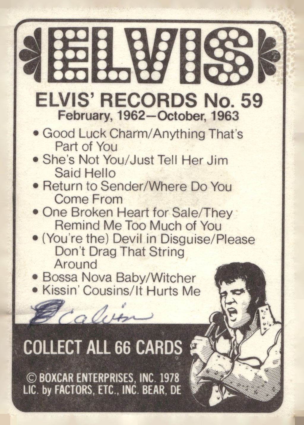 1978 Donruss Elvis Presley #59 February, 1962-October,