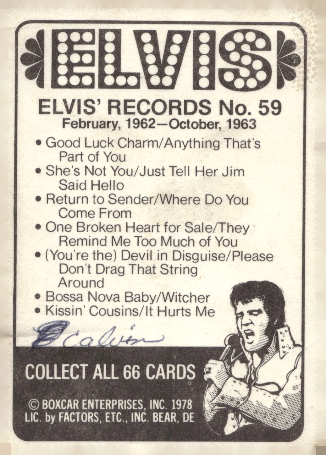 1978 Donruss Elvis Presley #59 February, 1962-October,