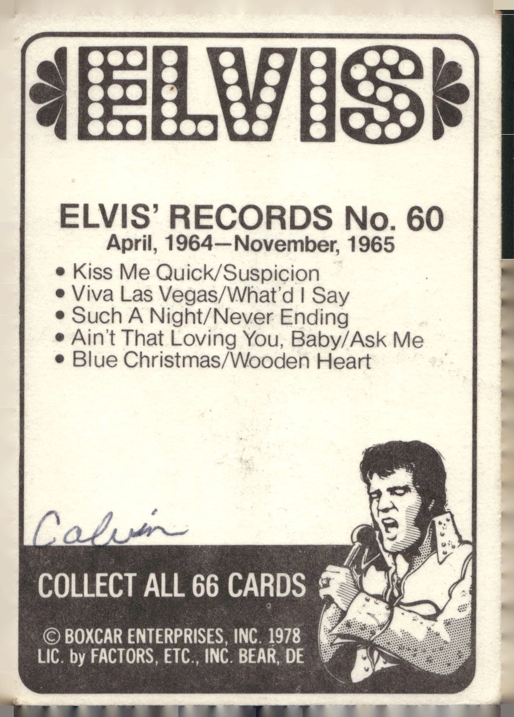 1978 Donruss Elvis Presley #60 April, 1964-November,