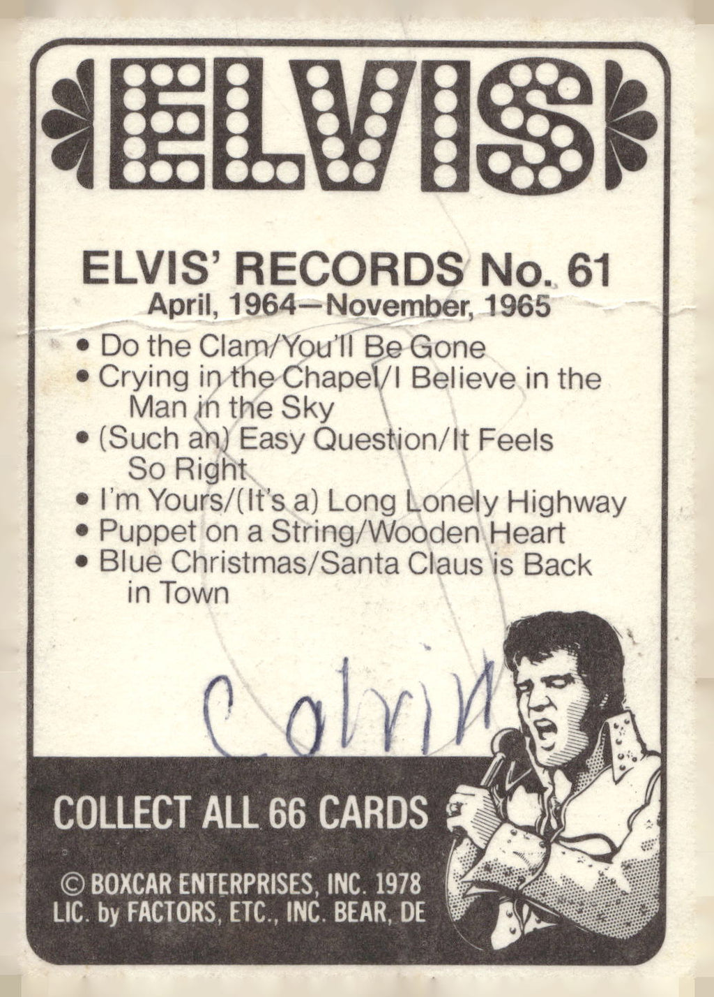 1978 Donruss Elvis Presley #61 April, 1964-November,